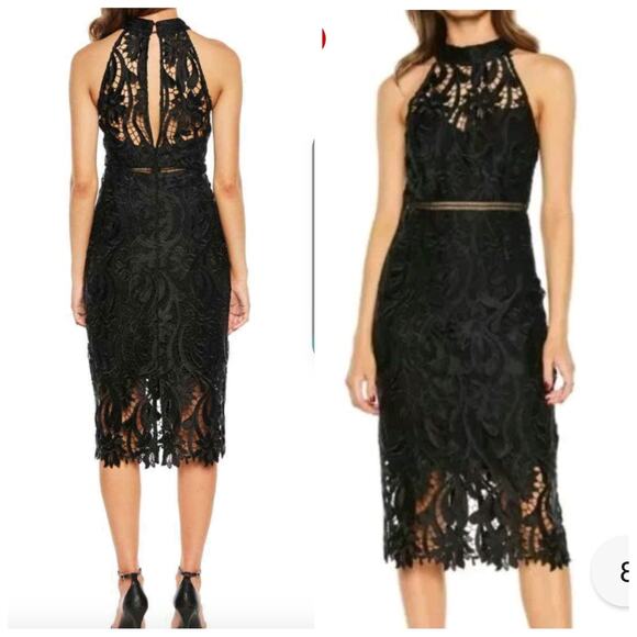 Bardot Isla Guipure Lace Overlay Midi High Neck Dress Size XS Evening Cocktail - Picture 1 of 4